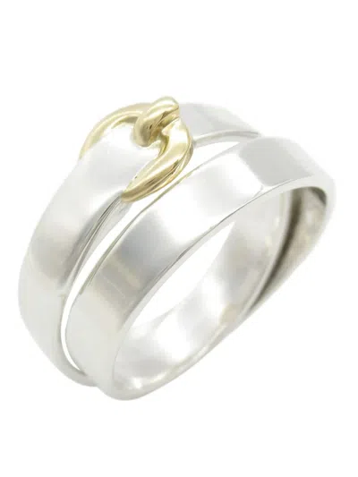 Pre-owned Hermes 1990-2010 Sterling Silver And 18k Yellow Gold Double Tour Buckle Ring