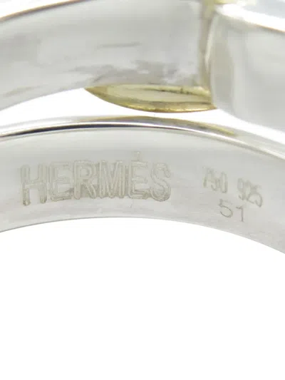Pre-owned Hermes 1990-2010 Sterling Silver And 18k Yellow Gold Double Tour Buckle Ring