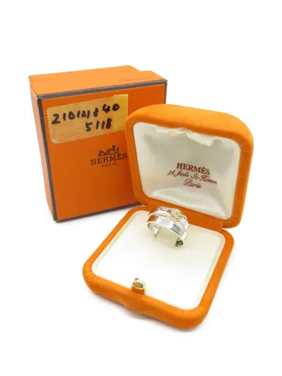Pre-owned Hermes 1990-2010 Sterling Silver And 18k Yellow Gold Double Tour Buckle Ring