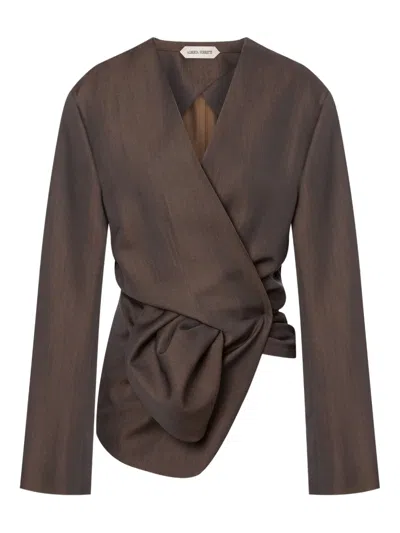 Alberta Ferretti Ruched-detailing Blouse In Brown