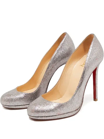 Pre-owned Christian Louboutin 115mm Glitter-embellished Pumps In Gray