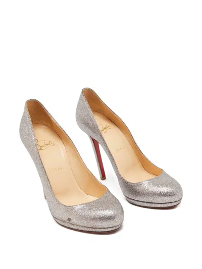 Pre-owned Christian Louboutin 115mm Glitter-embellished Pumps In Gray