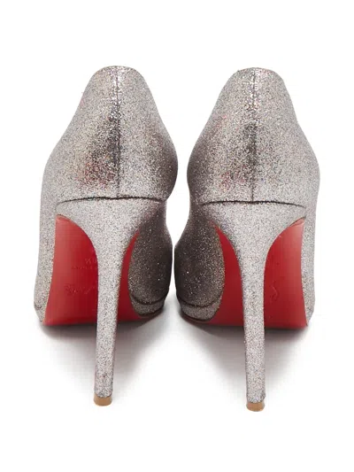 Pre-owned Christian Louboutin 115mm Glitter-embellished Pumps In Gray