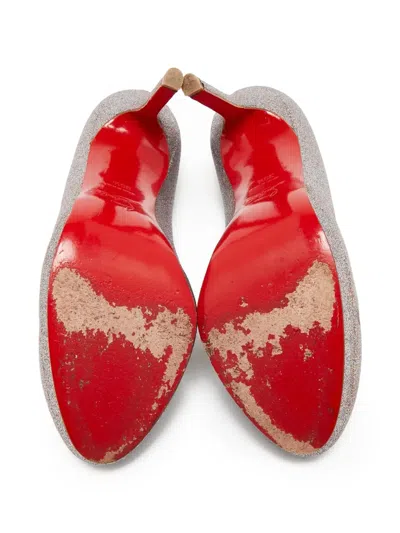 Pre-owned Christian Louboutin 115mm Glitter-embellished Pumps In Gray