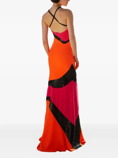 Maestri Sequin-panel Halter Neck Maxi Party Dress