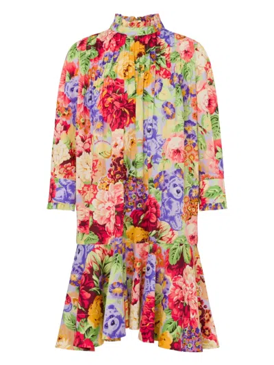 Moschino Floral-print Ruffled Mini Dress In Multi