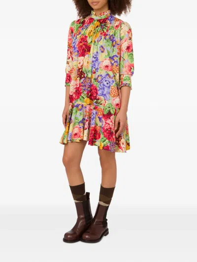 Moschino Floral-print Ruffled Mini Dress In Multi
