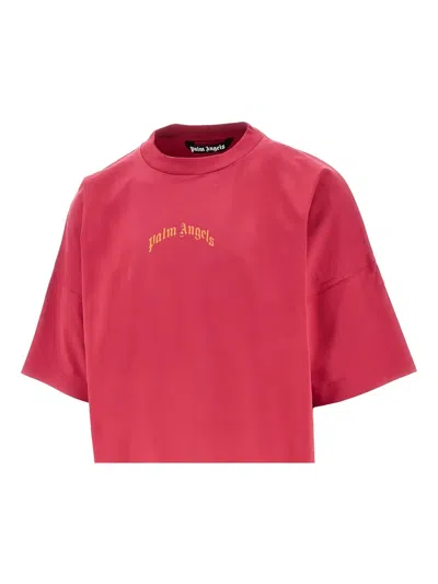 Palm Angels Curved Logo Oversized T-shirt In Pink