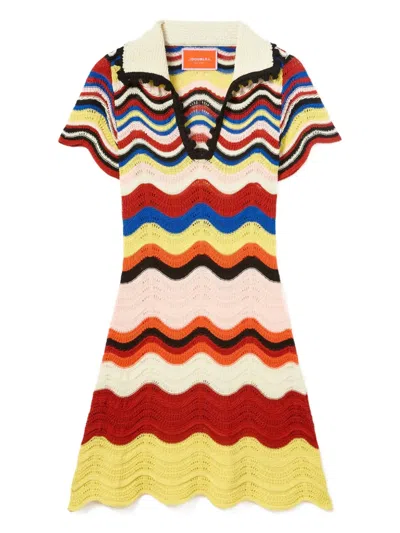 La Doublej Wave-pattern Collared Mini Dress In Multi