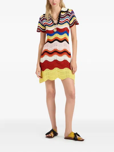La Doublej Wave-pattern Collared Mini Dress In Multi