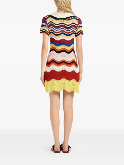 La Doublej Wave-pattern Collared Mini Dress In Multi