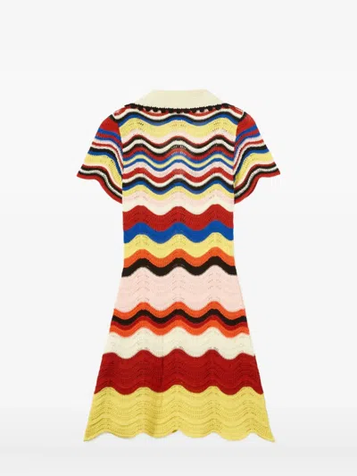 La Doublej Wave-pattern Collared Mini Dress In Multi