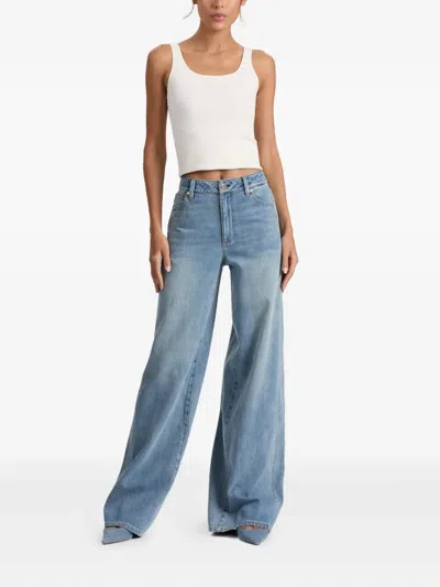 Alice And Olivia Ernie Buckled Low-rise Wide-leg Jeans In Blue