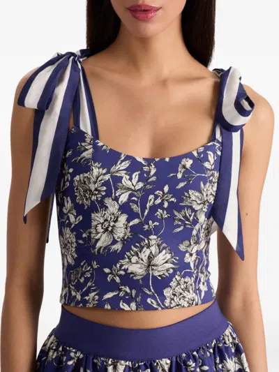 Alice And Olivia Blanca Tie Shoulder Top In Blue