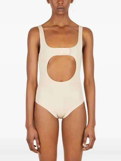 Courrèges Hollowed-out Elastic Leotard In Neutral