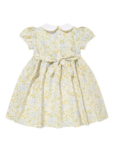 Sarah Louise Girls Floral Smocked Dress In Yellow