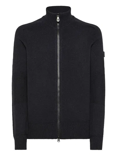 Peuterey Ribbed Zip-up Cardigan In Blue