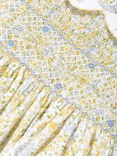 Sarah Louise Girls Floral Smocked Dress In Yellow