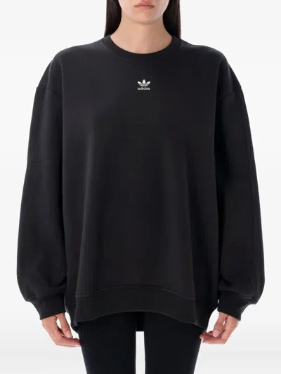 Adidas Originals Essentials Fleece Long Oversized Crew Sweatshirt In Black