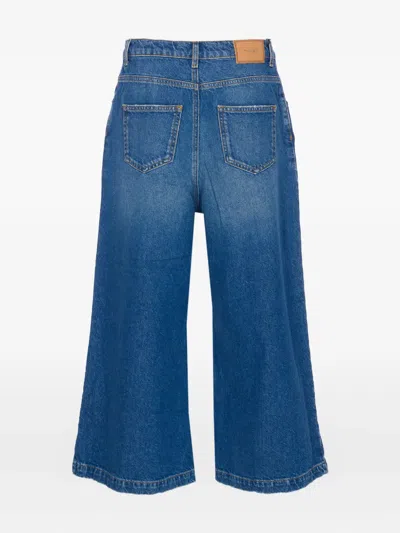 Twinset Wide Leg Jeans Contrast Stitching In Blue