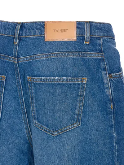 Twinset Wide Leg Jeans Contrast Stitching In Blue