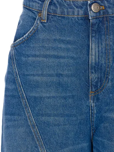 Twinset Wide Leg Jeans Contrast Stitching In Blue
