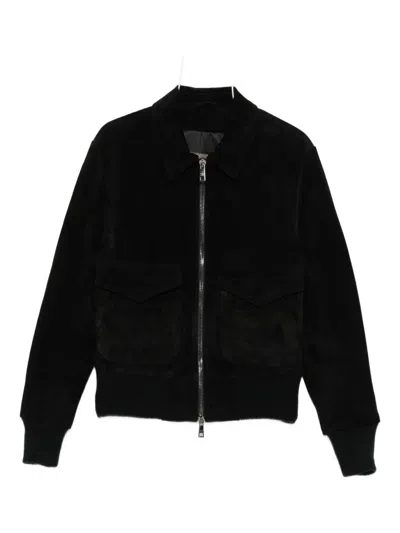 Giorgio Brato Flap-pocket Zip-front Suede Jacket In Black