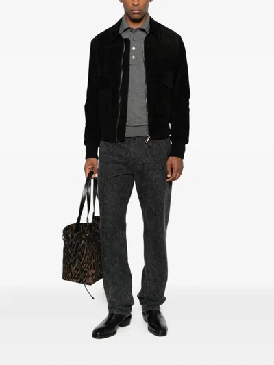 Giorgio Brato Flap-pocket Zip-front Suede Jacket In Black
