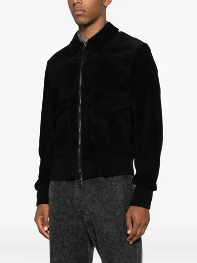 Giorgio Brato Flap-pocket Zip-front Suede Jacket In Black