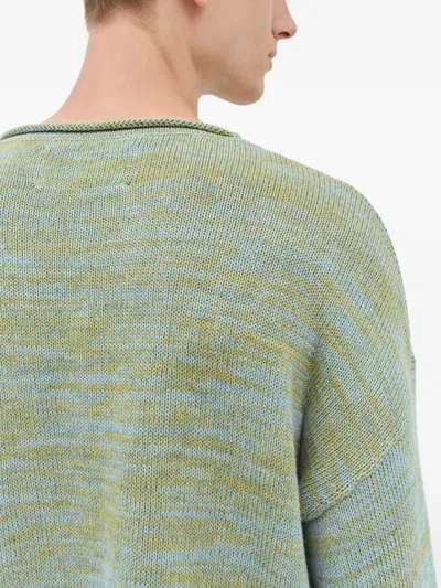 Brain Dead Carignan Marled Embroidered-flower Sweater In Green