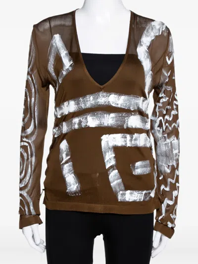 Pre-owned Saint Laurent 2002 Printed Silk T-shirt In Green