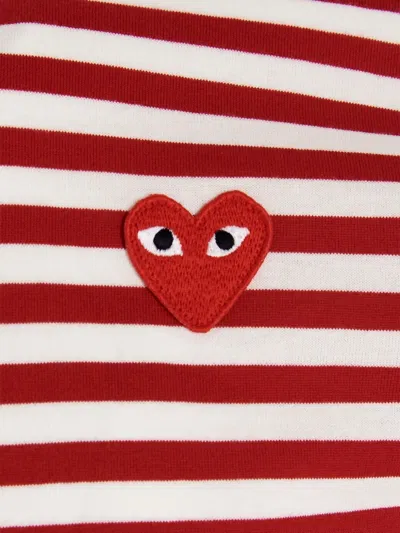 Comme Des Garçons Play Striped Logo Patch Long Sleeve T-shirt In Red