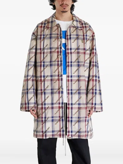 A Bathing Ape Logo-check Pattern Coat In Multi