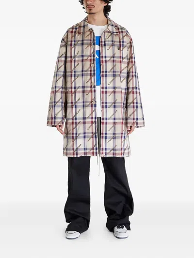 A Bathing Ape Logo-check Pattern Coat In Multi