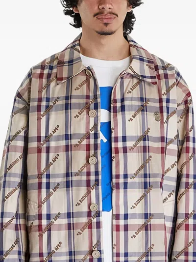 A Bathing Ape Logo-check Pattern Coat In Multi