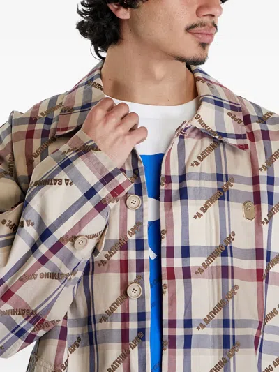 A Bathing Ape Logo-check Pattern Coat In Multi