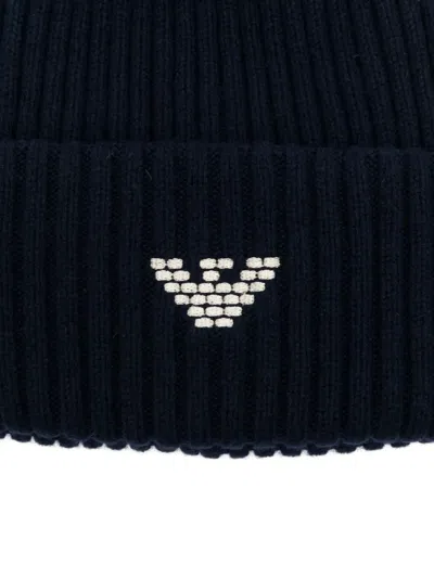 Emporio Armani Logo-embroidered Ribbed Beanie In Blue