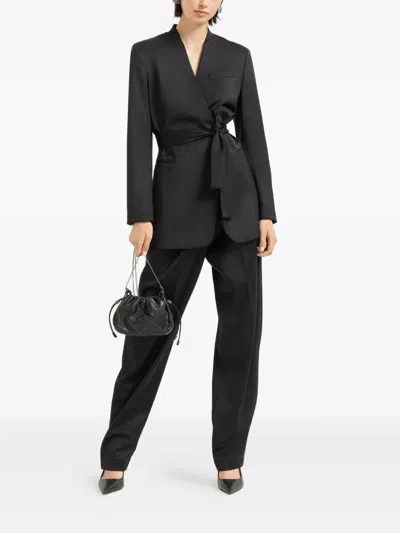 Brunello Cucinelli Satin Slouchy Trousers With Monili In Black