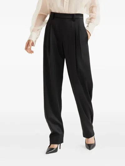 Brunello Cucinelli Satin Slouchy Trousers With Monili In Black