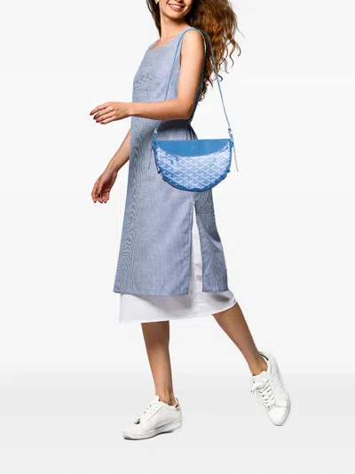 Pre-owned Goyard Ine-canvas Half-moon Shoulder Bag In Blue