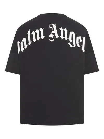 Palm Angels Back Curved Logo Oversized Short Sleeves T-shirt In Black
