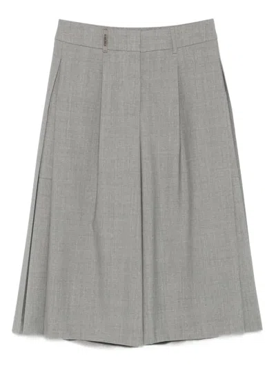 Peserico Pleated Wool-blend Knee-length Shorts In Gray