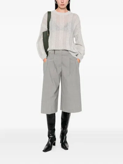 Peserico Pleated Wool-blend Knee-length Shorts In Gray