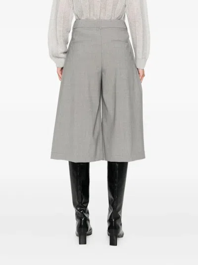 Peserico Pleated Wool-blend Knee-length Shorts In Gray