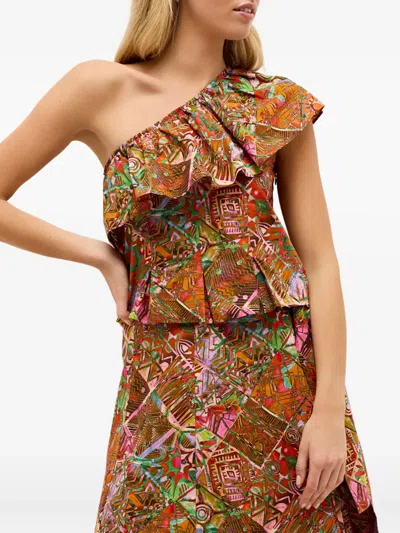 Marie Oliver Mccauley Ruffled One-shoulder Top In Orange