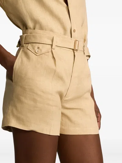 Ralph Lauren Denise Belted Linen Shorts In Gray