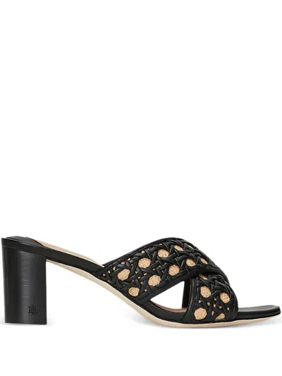 Ralph Lauren 60mm Woven Cross-strap Heeled Sandals In Black
