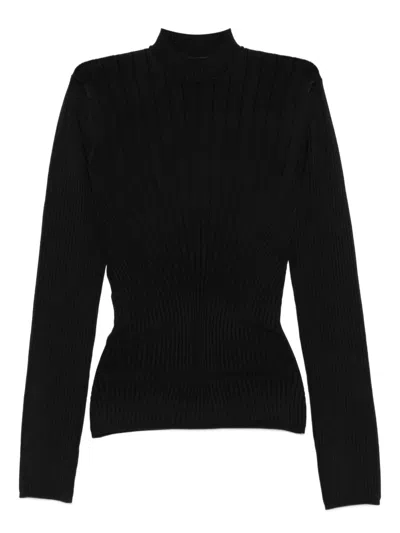 Mugler Ribbed High-neck Sweater In Black