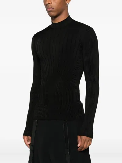 Mugler Ribbed High-neck Sweater In Black