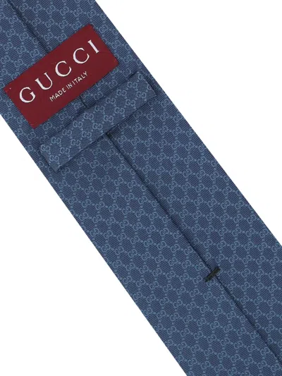 Gucci Gg-pattern Silk Tie In Blue
